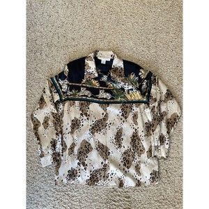 Vintage Jessica Holbrook Silk Shirt Long Sleeve Button Up Cheetah Pattern Size M
